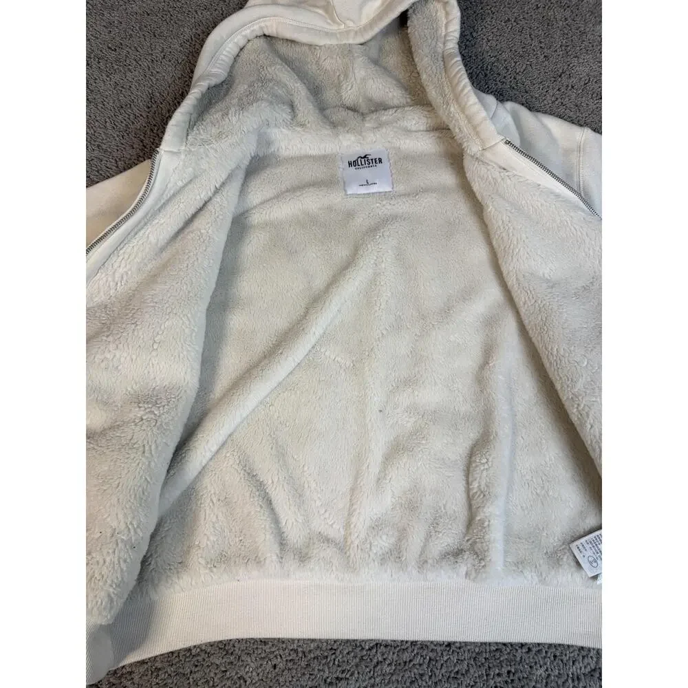 Hollister Hoodie Womens L White Cozy Full Zip Sherpa Lined Fleece Hooded Casual